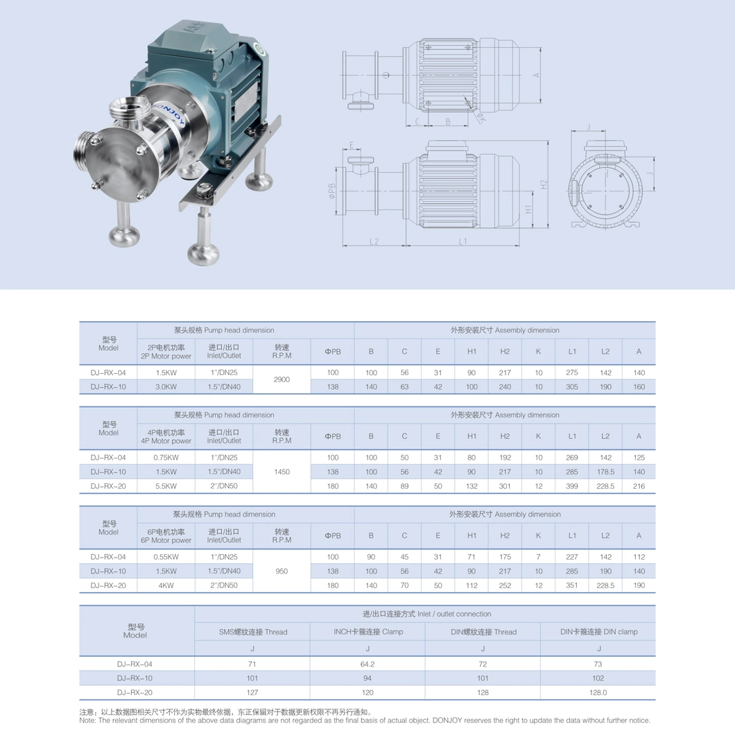 Donjoy Sanitary Flexible Impeller Pump Wine