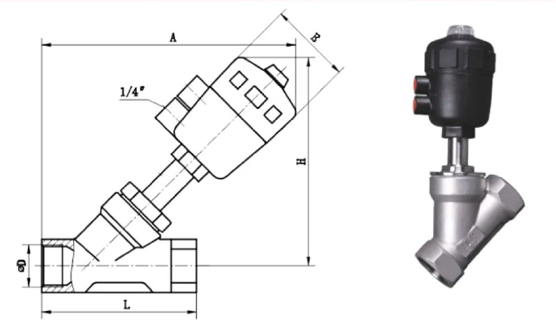 High Quality Angle Seat Valve with SS304 316 Pneumatic Actuator