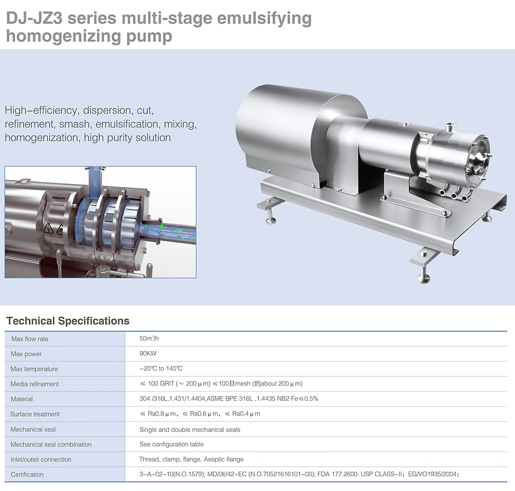 Sanitary Single-Stage Donjoy Emulsified Homogeneous Mixing Pump for Dairy Processing Cheese
