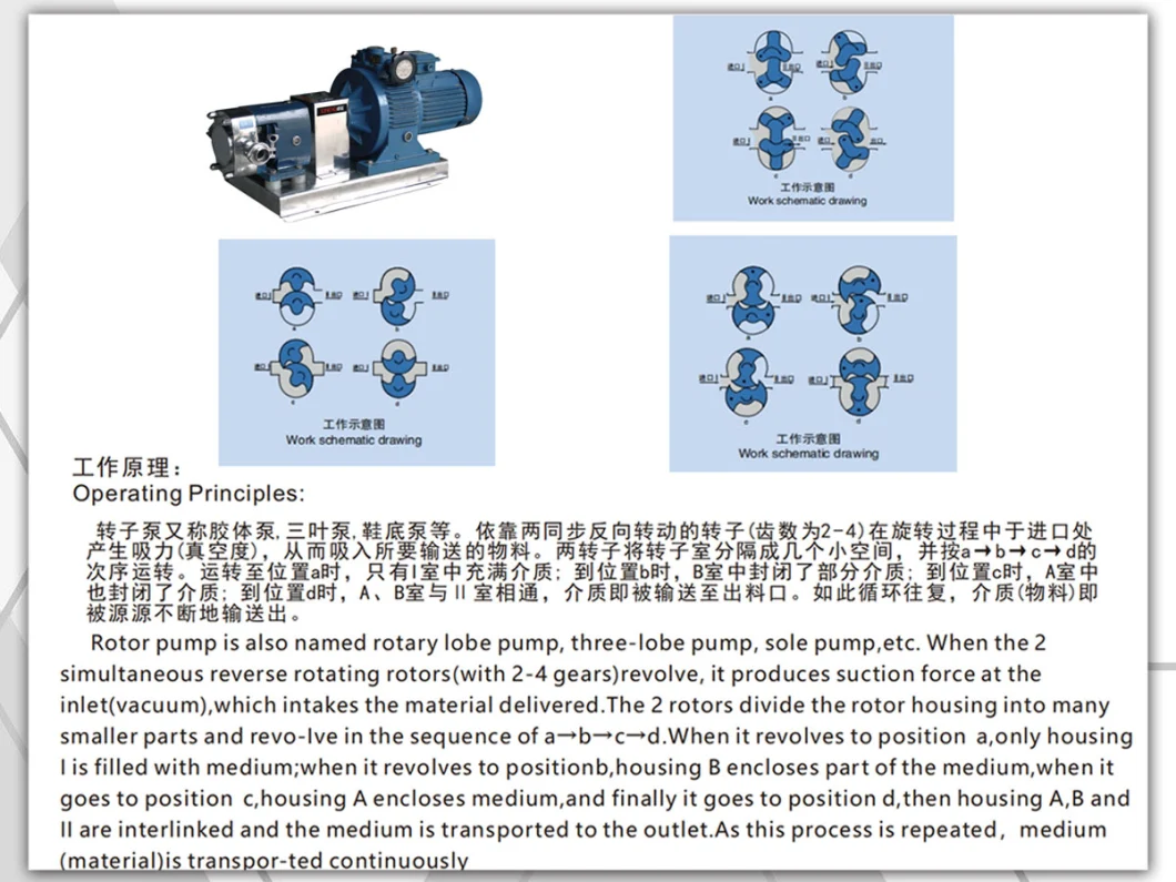 Stainless Steel Sanitary Horizontal Rotor Rotary Lobe Pump